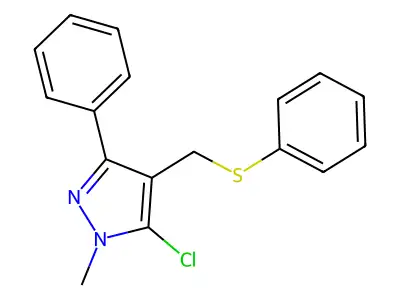 (5-chloro-1-methyl-3-phenyl-1H-pyrazol-4-yl)methyl phenyl sulfide structure