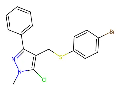 4-{[(4-bromophenyl)sulfanyl]methyl}-5-chloro-1-methyl-3-phenyl-1H-pyrazole structure