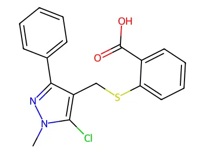 2-[(5-Chloro-1-methyl-3-phenylpyrazol-4-yl)methylsulfanyl]benzoic acid structure