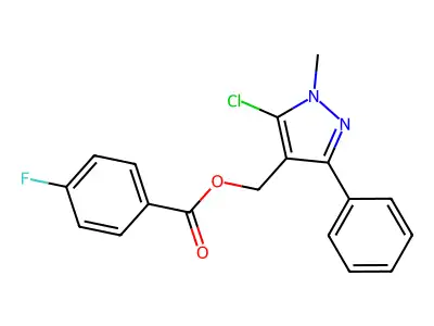 (5-chloro-1-methyl-3-phenyl-1H-pyrazol-4-yl)methyl 4-fluorobenzenecarboxylate structure