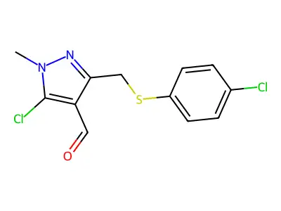 5-chloro-3-{[(4-chlorophenyl)sulfanyl]methyl}-1-methyl-1H-pyrazole-4-carbaldehyde structure