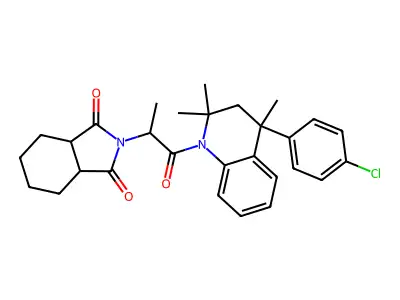 2-[1-[4-(4-chlorophenyl)-2,2,4-trimethyl-3H-quinolin-1-yl]-1-oxopropan-2-yl]-3a,4,5,6,7,7a-hexahydroisoindole-1,3-dione structure