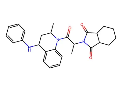 2-(1-methyl-2-(2-methyl-4-(phenylamino)-3,4-dihydro-1(2H)-quinolinyl)-2-oxoethyl)hexahydro-1H-isoindole-1,3(2H)-dione structure