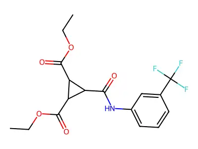Diethyl 3-{[3-(trifluoromethyl)anilino]carbonyl}-1,2-cyclopropanedicarboxylate structure