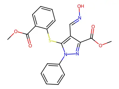 Methyl 4-(hydroxyiminomethyl)-5-(2-methoxycarbonylphenyl)sulfanyl-1-phenyl-pyrazole-3-carboxylate structure