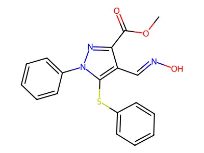 Methyl 4-(hydroxyiminomethyl)-1-phenyl-5-phenylsulfanylpyrazole-3-carboxylate structure