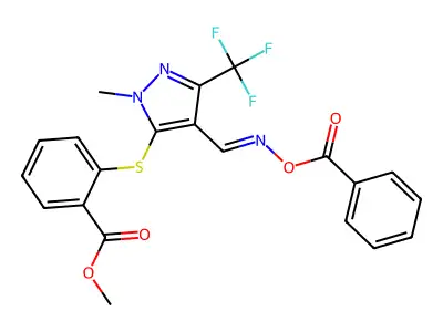 methyl 2-[4-(benzoyloxyiminomethyl)-2-methyl-5-(trifluoromethyl)pyrazol-3-yl]sulfanylbenzoate structure