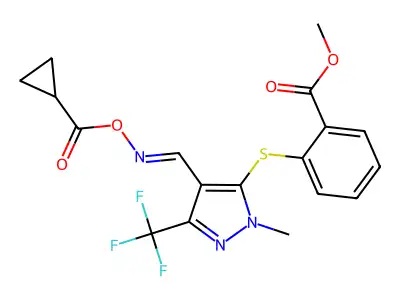 methyl 2-[4-(cyclopropanecarbonyloxyiminomethyl)-2-methyl-5-(trifluoromethyl)pyrazol-3-yl]sulfanylbenzoate structure