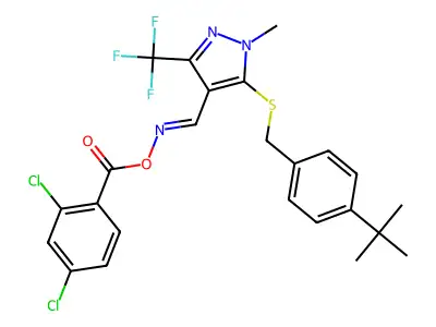 [[5-[(4-tert-butylphenyl)methylsulfanyl]-1-methyl-3-(trifluoromethyl)pyrazol-4-yl]methylideneamino] 2,4-dichlorobenzoate structure