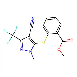 methyl 2-{[4-cyano-1-methyl-3-(trifluoromethyl)-1H-pyrazol-5-yl]sulfanyl}benzenecarboxylate structure