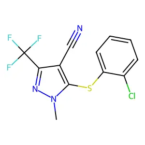 5-[(2-chlorophenyl)sulfanyl]-1-methyl-3-(trifluoromethyl)-1H-pyrazole-4-carbonitrile structure