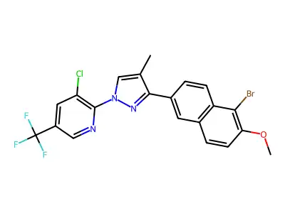 2-[3-(5-bromo-6-methoxy-2-naphthyl)-4-methyl-1H-pyrazol-1-yl]-3-chloro-5-(trifluoromethyl)pyridine structure