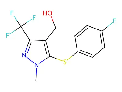 [5-[(4-fluorophenyl)sulfanyl]-1-methyl-3-(trifluoromethyl)-1H-pyrazol-4-yl]methanol structure