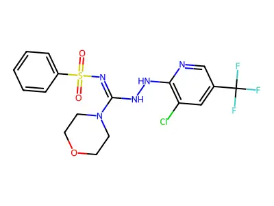 (E)-N'-(benzenesulfonyl)-N-{[3-chloro-5-(trifluoromethyl)pyridin-2-yl]amino}morpholine-4-carboximidamide structure