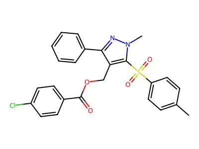 {1-methyl-5-[(4-methylphenyl)sulfonyl]-3-phenyl-1H-pyrazol-4-yl}methyl 4-chlorobenzenecarboxylate structure