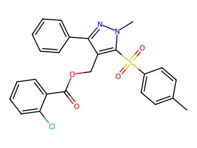 {1-methyl-5-[(4-methylphenyl)sulfonyl]-3-phenyl-1H-pyrazol-4-yl}methyl 2-chlorobenzenecarboxylate structure