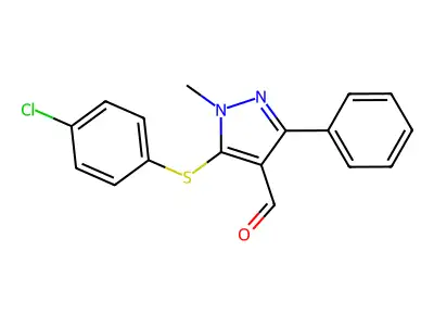 5-[(4-chlorophenyl)sulfanyl]-1-methyl-3-phenyl-1H-pyrazole-4-carbaldehyde structure