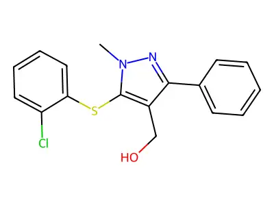 {5-[(2-chlorophenyl)sulfanyl]-1-methyl-3-phenyl-1H-pyrazol-4-yl}methanol structure