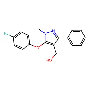 [5-(4-fluorophenoxy)-1-methyl-3-phenyl-1H-pyrazol-4-yl]methanol structure