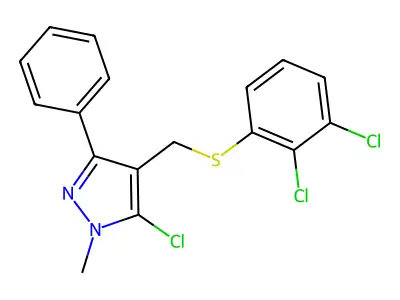5-chloro-4-{[(2,3-dichlorophenyl)sulfanyl]methyl}-1-methyl-3-phenyl-1H-pyrazole structure