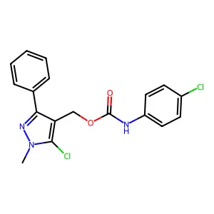(5-chloro-1-methyl-3-phenyl-1H-pyrazol-4-yl)methyl N-(4-chlorophenyl)carbamate structure