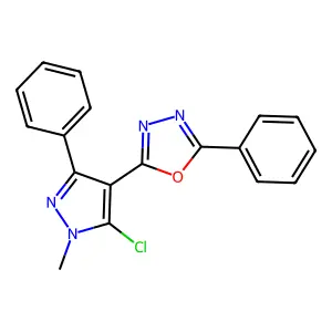 2-(5-chloro-1-methyl-3-phenyl-1H-pyrazol-4-yl)-5-phenyl-1,3,4-oxadiazole structure