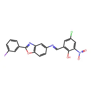 4-chloro-2-[(E)-{[2-(3-iodophenyl)-1,3-benzoxazol-5-yl]imino}methyl]-6-nitrophenol structure