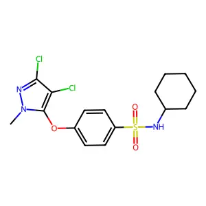 N-cyclohexyl-4-[(3,4-dichloro-1-methyl-1H-pyrazol-5-yl)oxy]benzenesulfonamide structure
