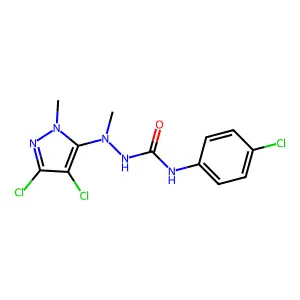 N-(4-chlorophenyl)-2-(3,4-dichloro-1-methyl-1H-pyrazol-5-yl)-2-methyl-1-hydrazinecarboxamide structure