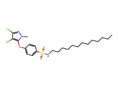 4-[(3,4-dichloro-1-methyl-1H-pyrazol-5-yl)oxy]-N-tridecylbenzenesulfonamide structure