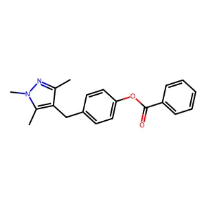 4-[(1,3,5-trimethyl-1H-pyrazol-4-yl)methyl]phenyl benzenecarboxylate structure