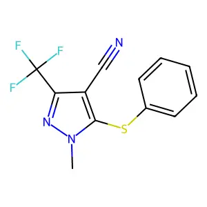 1-methyl-5-(phenylsulfanyl)-3-(trifluoromethyl)-1H-pyrazole-4-carbonitrile structure