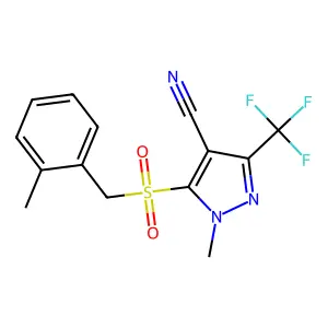 1-methyl-5-[(2-methylbenzyl)sulfonyl]-3-(trifluoromethyl)-1H-pyrazole-4-carbonitrile structure