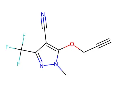 1-methyl-5-(2-propynyloxy)-3-(trifluoromethyl)-1H-pyrazole-4-carbonitrile structure