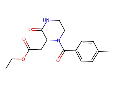 Ethyl 2-[1-(4-methylbenzoyl)-3-oxo-2-piperazinyl]acetate structure