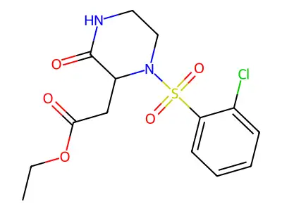 Ethyl 2-{1-[(2-chlorophenyl)sulfonyl]-3-oxo-2-piperazinyl}acetate structure