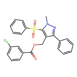 [1-methyl-3-phenyl-5-(phenylsulfonyl)-1H-pyrazol-4-yl]methyl 3-chlorobenzenecarboxylate structure