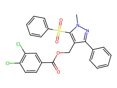 [5-(Benzenesulfonyl)-1-methyl-3-phenylpyrazol-4-yl]methyl 3,4-dichlorobenzoate structure