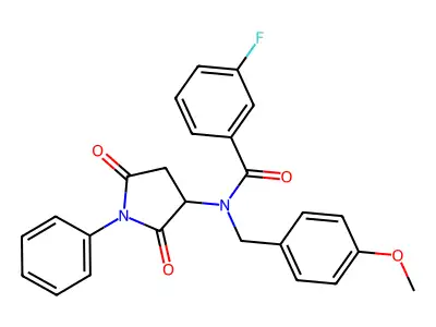 N-(2,5-dioxo-1-phenylpyrrolidin-3-yl)-3-fluoro-N-(4-methoxybenzyl)benzamide structure