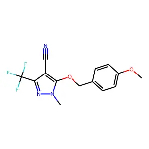 5-[(4-methoxybenzyl)oxy]-1-methyl-3-(trifluoromethyl)-1H-pyrazole-4-carbonitrile structure