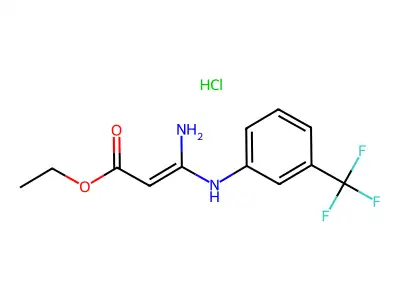 [3-Ethoxy-3-oxo-1-[3-(trifluoromethyl)anilino]prop-1-enyl]azanium chloride structure