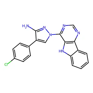 4-(4-chlorophenyl)-1-(5H-pyrimido[5,4-b]indol-4-yl)-1H-pyrazol-3-amine structure