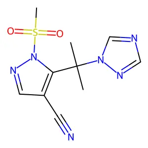 1-(methylsulfonyl)-5-[1-methyl-1-(1H-1,2,4-triazol-1-yl)ethyl]-1H-pyrazole-4-carbonitrile structure