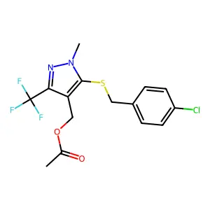 [5-[(4-chlorobenzyl)sulfanyl]-1-methyl-3-(trifluoromethyl)-1H-pyrazol-4-yl]methyl acetate structure