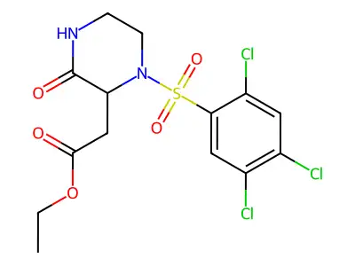 Ethyl 2-{3-oxo-1-[(2,4,5-trichlorophenyl)sulfonyl]-2-piperazinyl}acetate structure