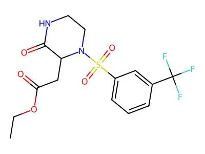 Ethyl 2-(3-oxo-1-{[3-(trifluoromethyl)phenyl]sulfonyl}-2-piperazinyl)acetate structure