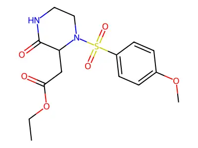 Ethyl 2-{1-[(4-methoxyphenyl)sulfonyl]-3-oxo-2-piperazinyl}acetate structure
