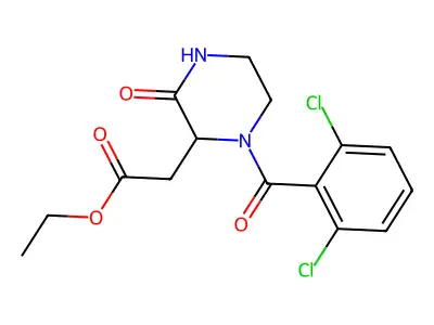 Ethyl 2-[1-(2,6-dichlorobenzoyl)-3-oxo-2-piperazinyl]acetate structure