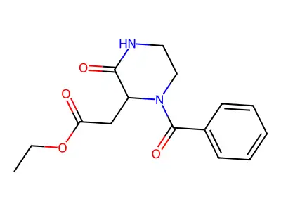 Ethyl 2-(1-benzoyl-3-oxopiperazin-2-yl)acetate structure