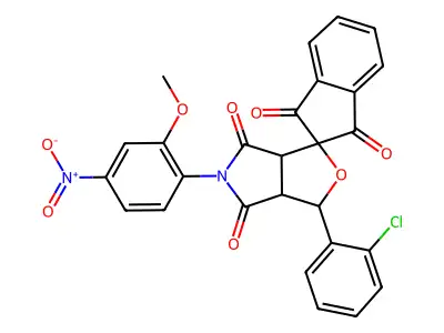 1-(2-chlorophenyl)-5-(2-methoxy-4-nitrophenyl)spiro[3a,6a-dihydro-1H-furo[3,4-c]pyrrole-3,2'-indene]-1',3',4,6-tetrone structure